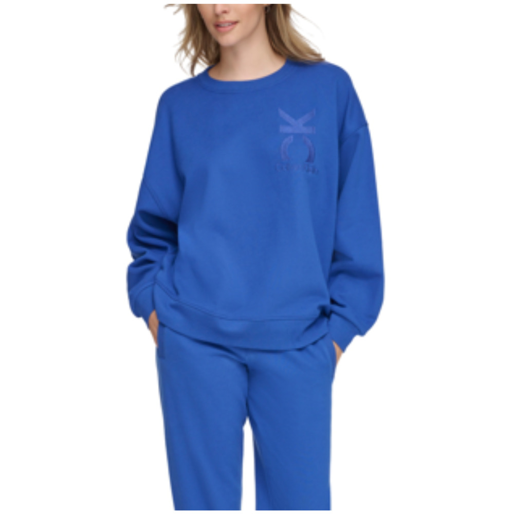 Calvin Klein Women Oversized Logo Crewneck Sweatshirt Mazarine Blue Size M